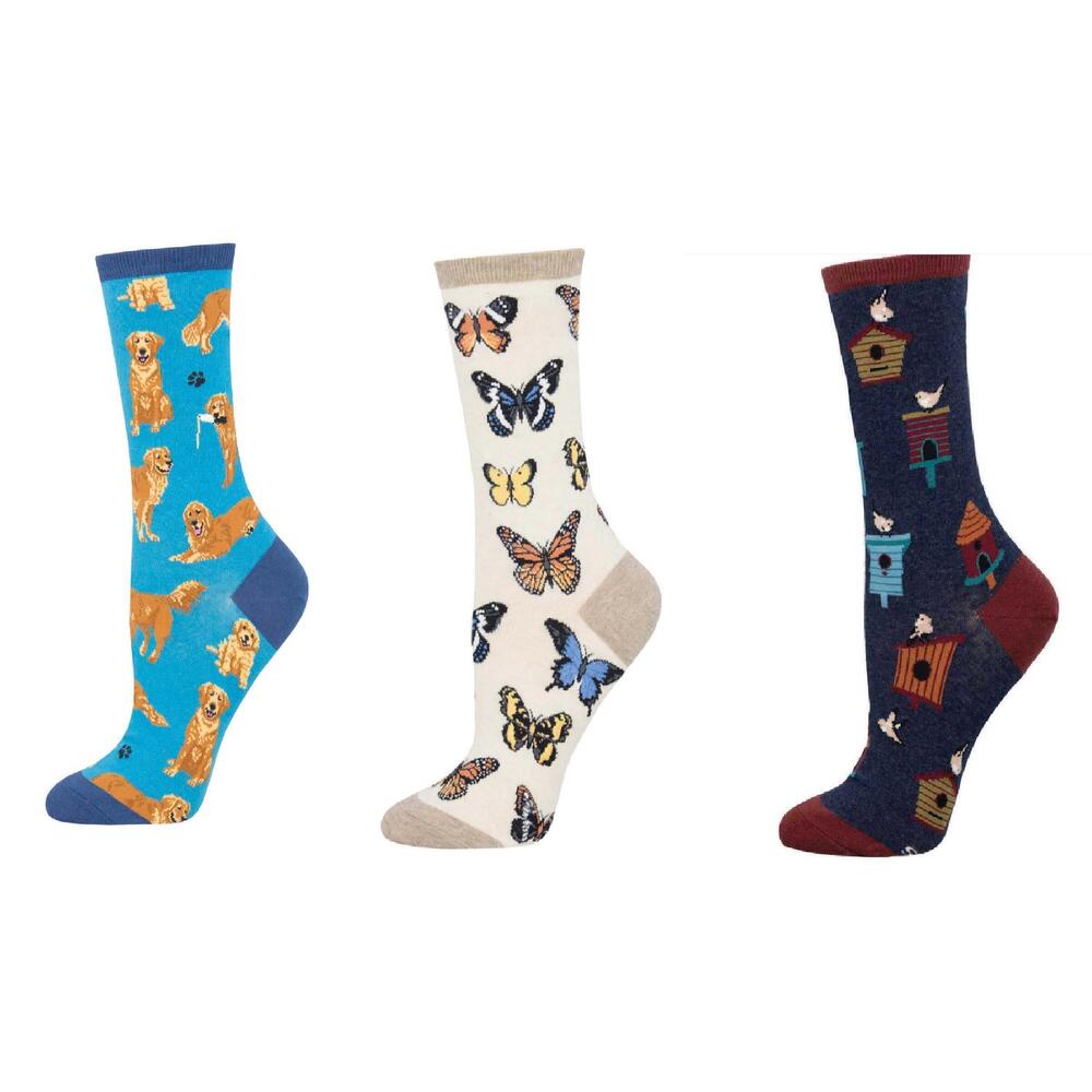 NEW SOCKSMITH women's golden retrievers & majestic butterflies & birdhouses sock